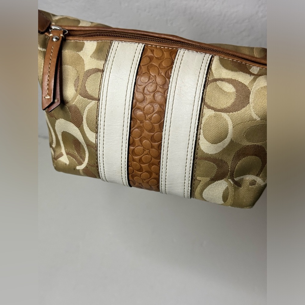 Vintage Y2K COACH Signature C Brown Mini Bag Striped & Zip Closure Baguette - Picture 4 of 11